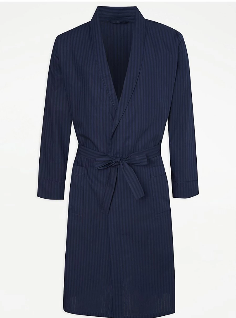 Men's Navy Striped Dressing Gown by George at Asda | Comfortable Robe for Lounge & Sleep