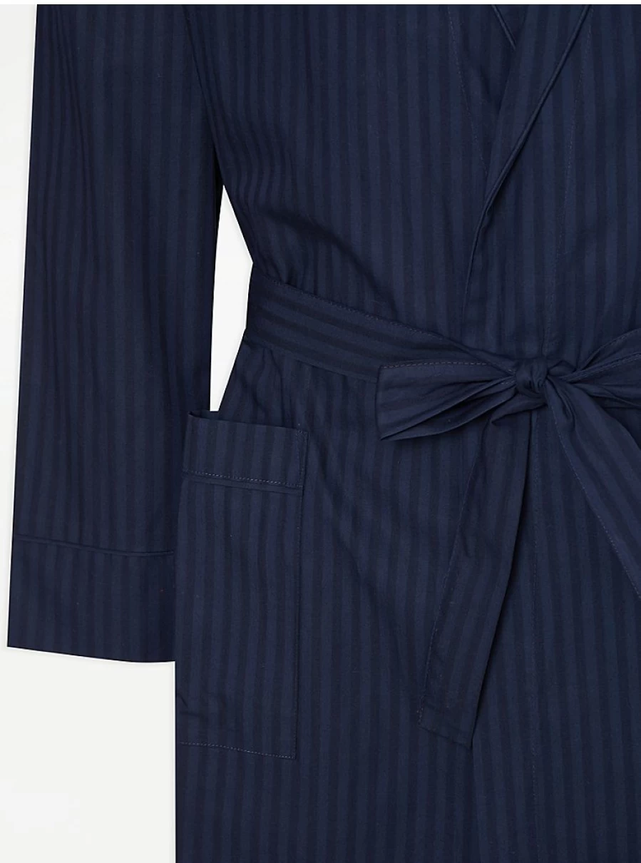 Men's Navy Striped Dressing Gown by George at Asda | Comfortable Robe for Lounge & Sleep