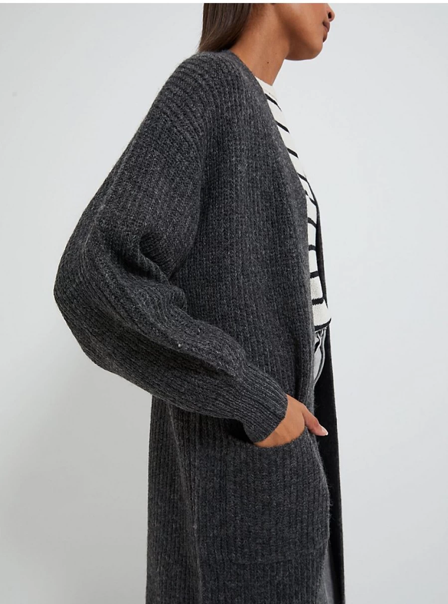 Women's Charcoal Grey Knitted Maxi Cardigan | Long Open Front Cover-Up | George at Asda