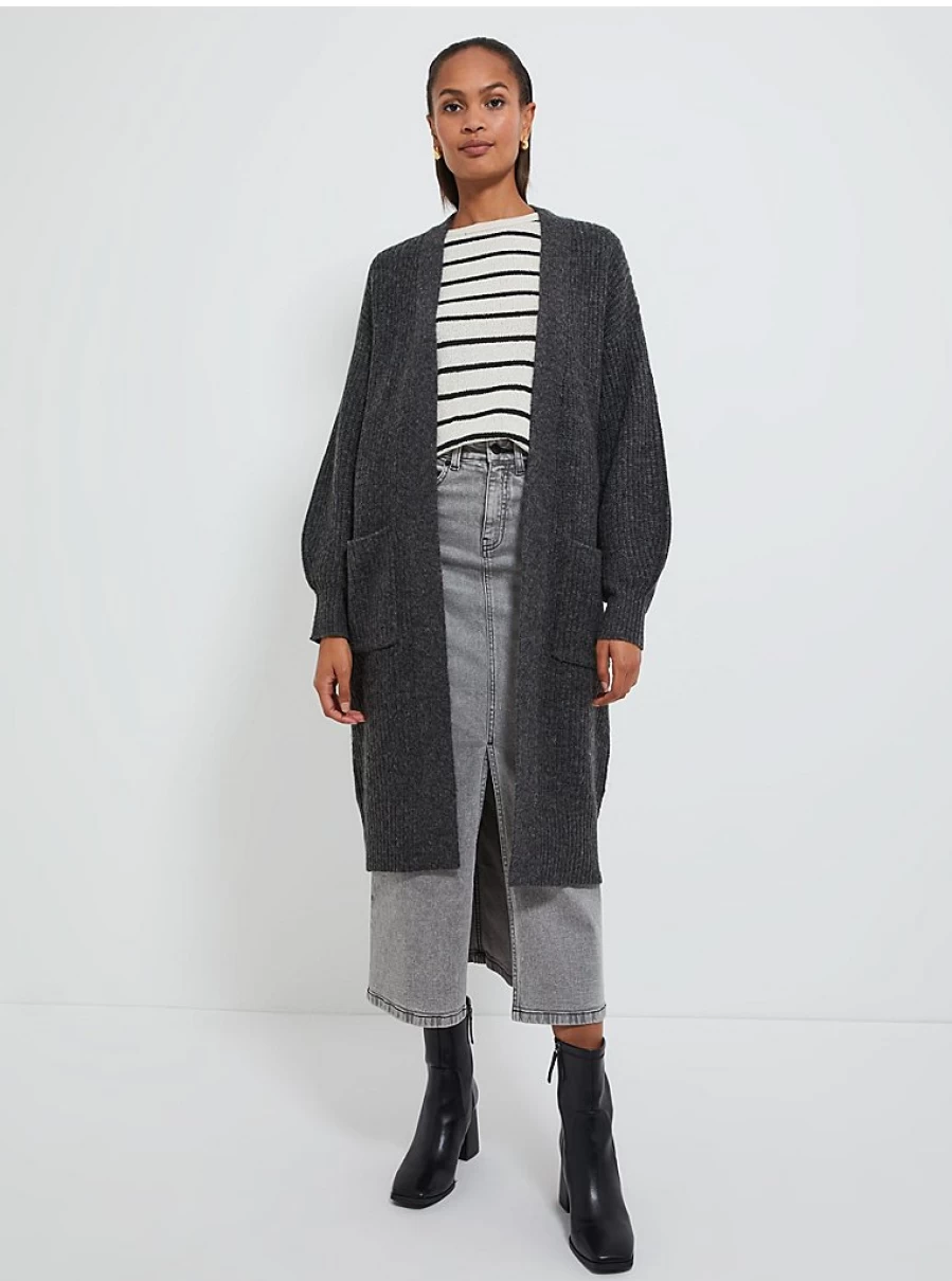 Women's Charcoal Grey Knitted Maxi Cardigan | Long Open Front Cover-Up | George at Asda