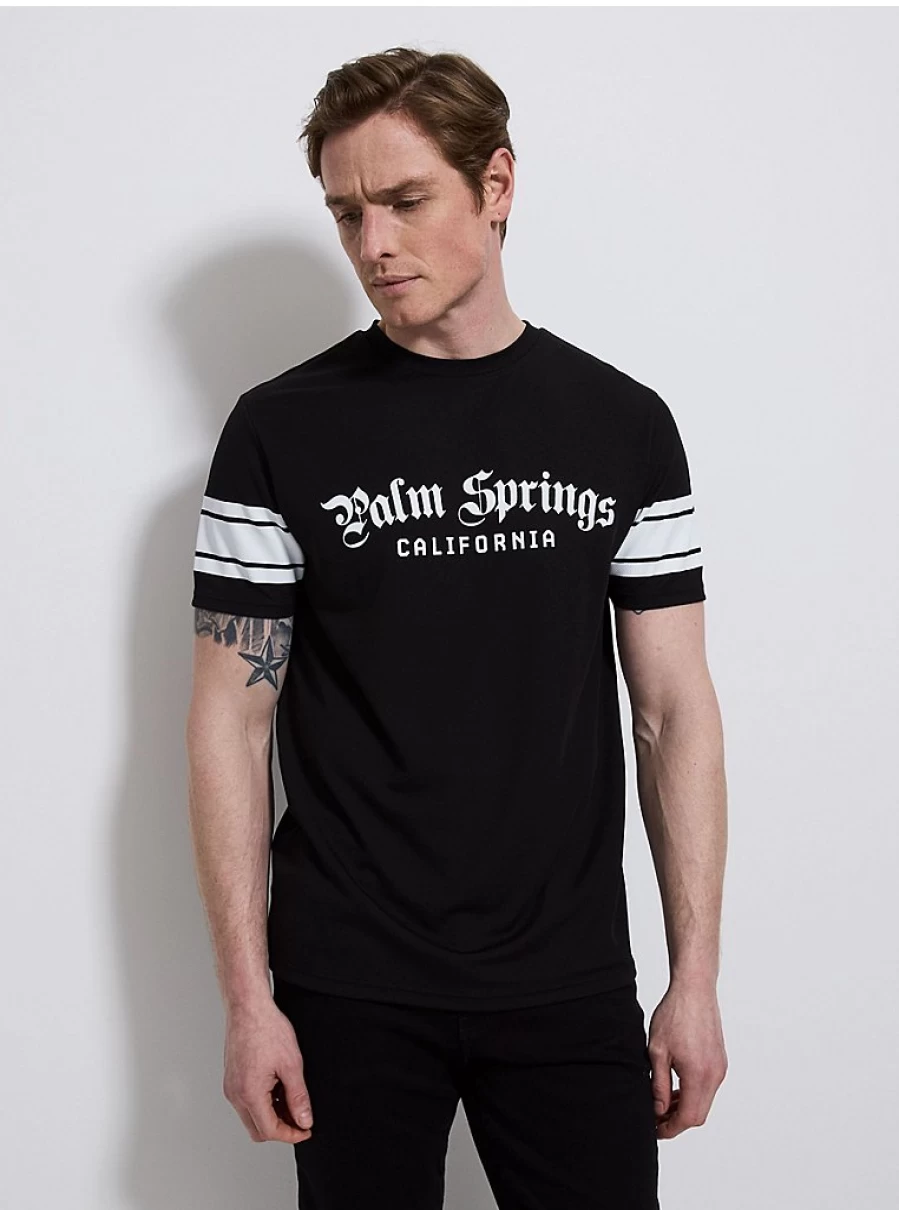 George at Asda Men's Black Palm Springs Short Sleeve Casual T-Shirt - Comfort Fit Summer Top