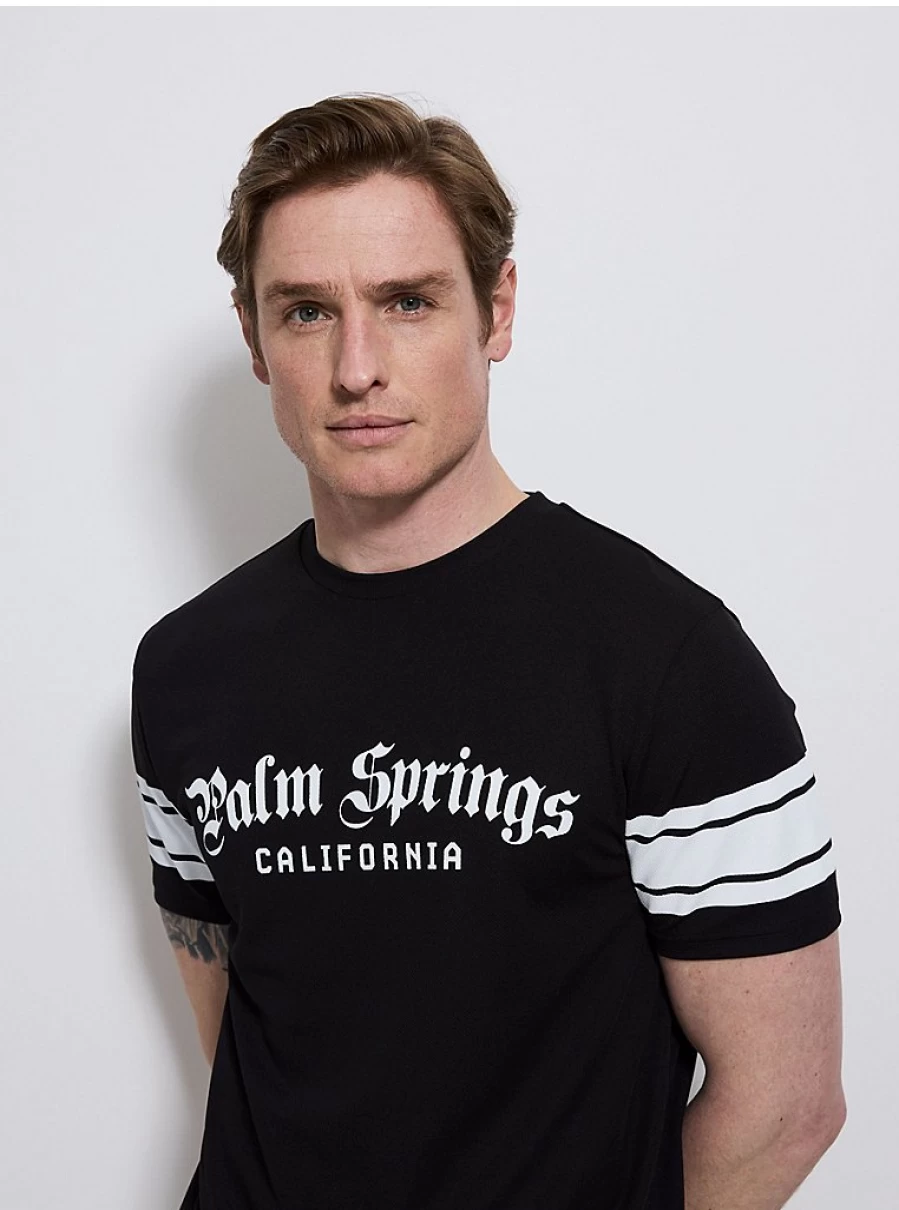 George at Asda Men's Black Palm Springs Short Sleeve Casual T-Shirt - Comfort Fit Summer Top