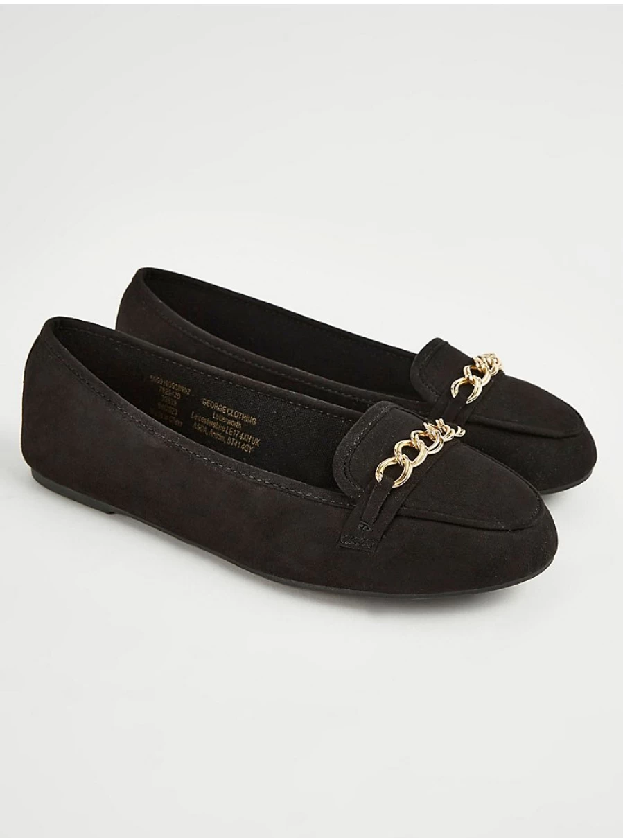 "George at Asda Women's Wide Fit Black Chain Detail Loafer Ballet Flats – Comfortable & Stylish Review"