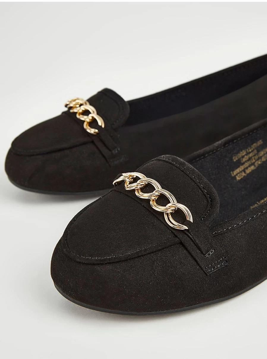 "George at Asda Women's Wide Fit Black Chain Detail Loafer Ballet Flats – Comfortable & Stylish Review"