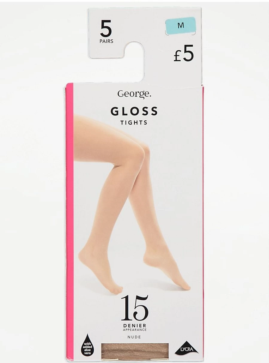 George at Asda Nude Gloss 15 Denier Tights 5 Pack - Sheer Comfort & Everyday Wear