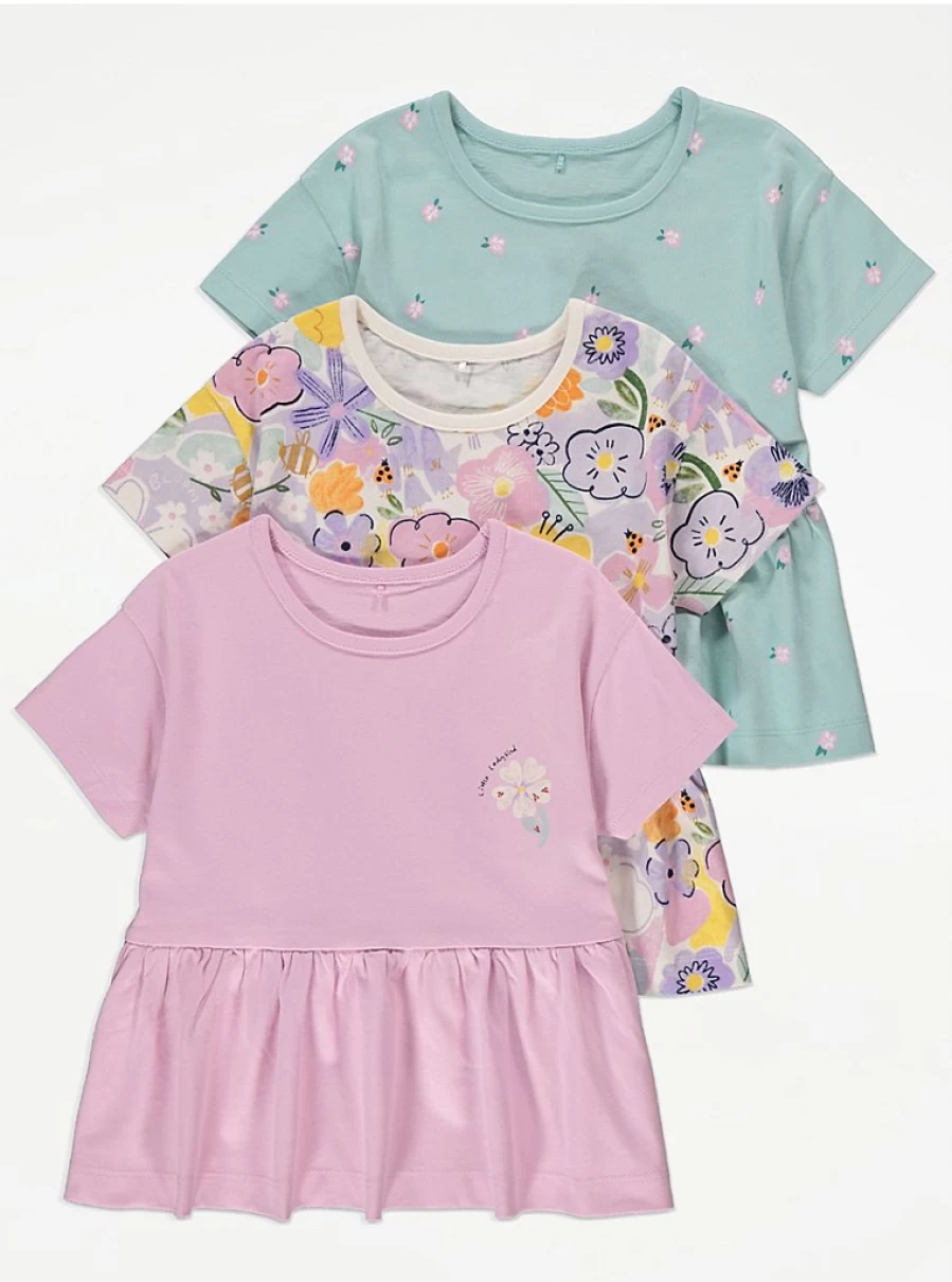 Girls Pastel Floral Empire Line T-Shirts 3 Pack | George at Asda | Soft Cotton Kids Tees