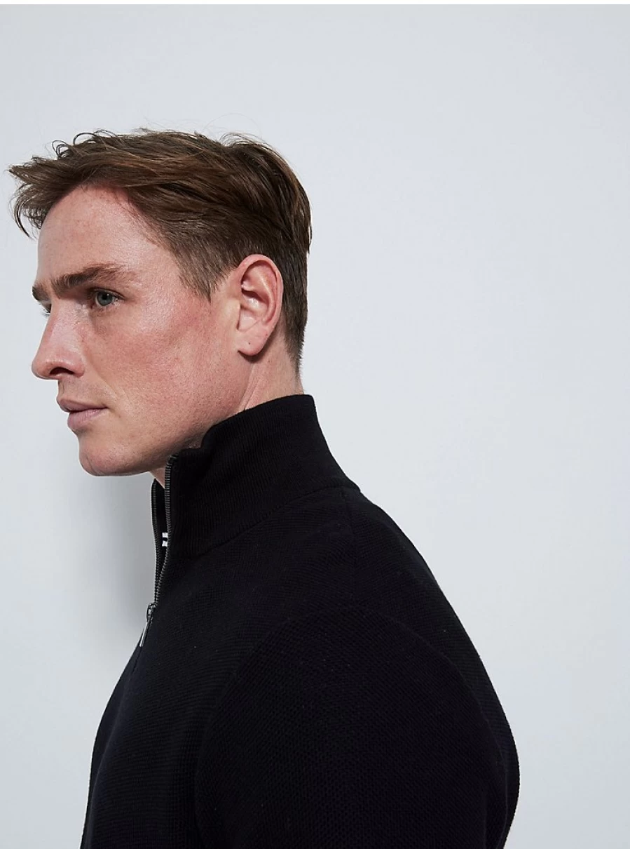 Men's Black Textured Quarter Zip Pullover | George at Asda | Slim Fit Jumper Review