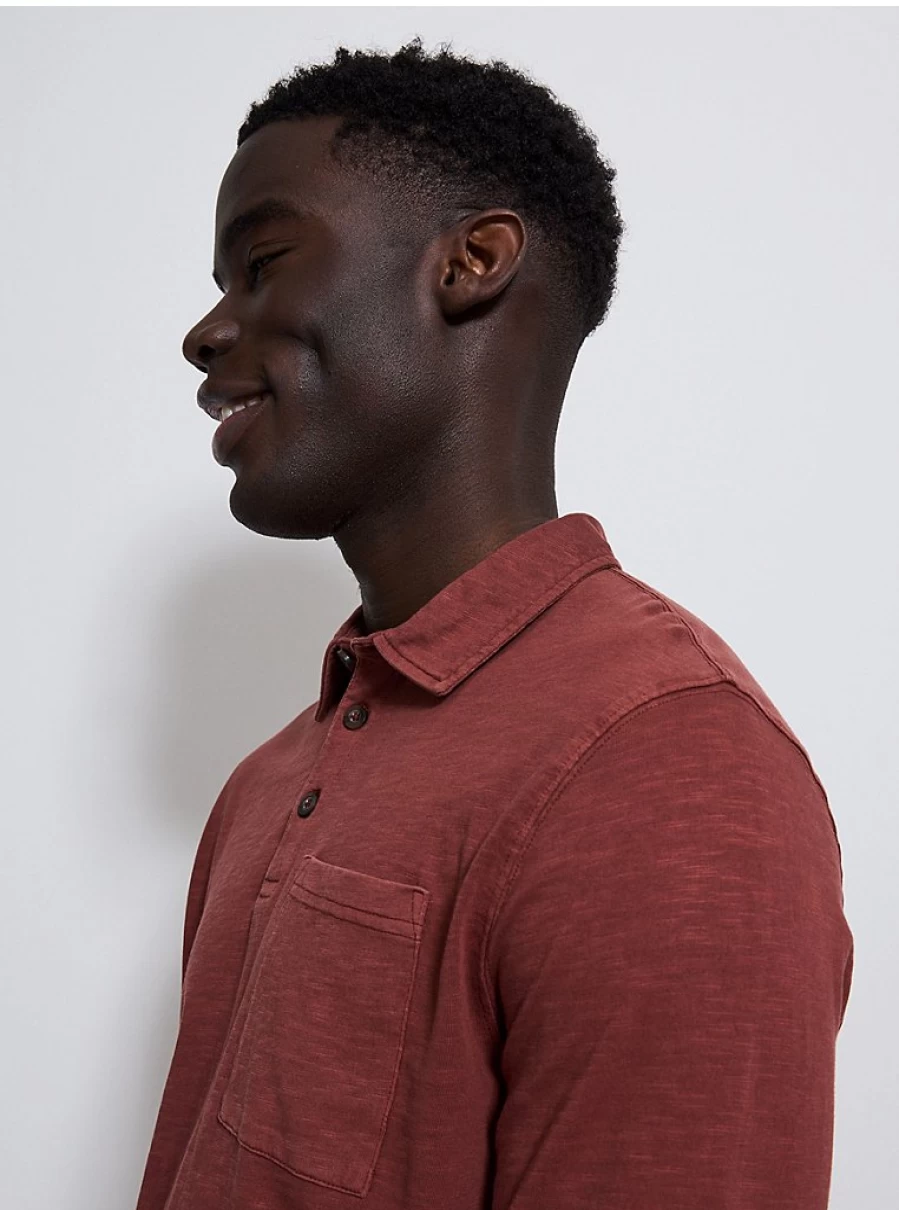 Men's Rust-Colored Slub Long Sleeve Polo Shirt | George at Asda