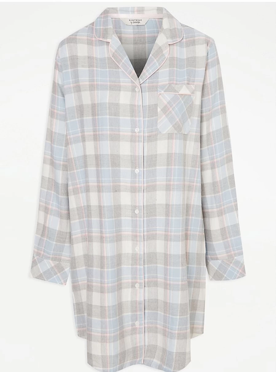 "George at Asda Grey Checked Soft Touch Nightshirt | Comfortable Women's Sleepwear"