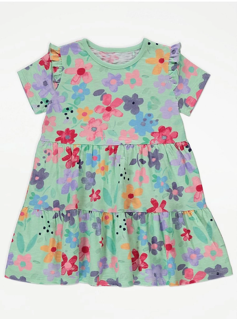 George at Asda Girls Green Floral Tiered Jersey Dress - Comfortable & Stylish Kids Dress Review