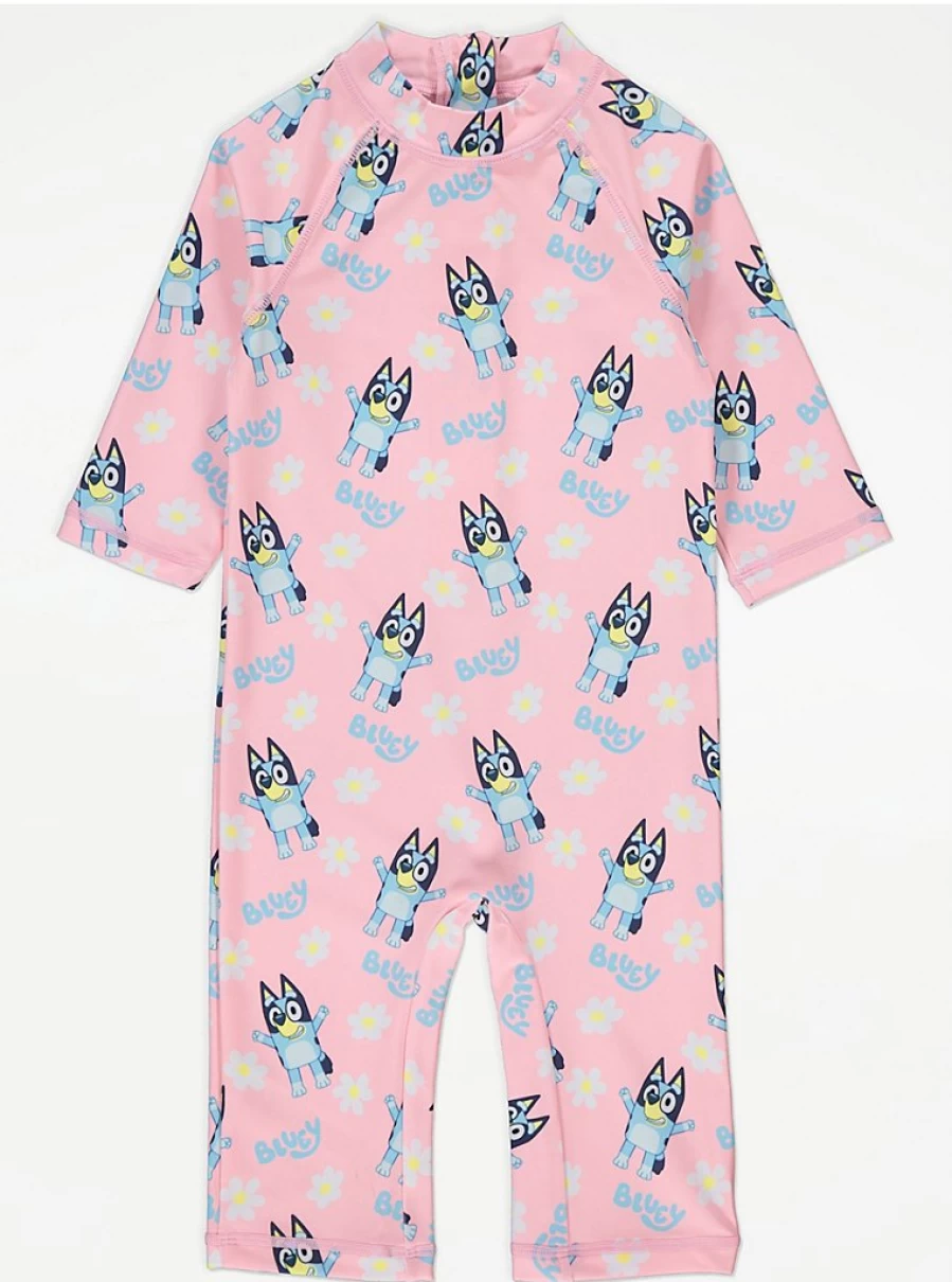"George at Asda Girls' Bluey Pink Floral Sunsafe Swimsuit – Kids UV Protection Swimwear Review"