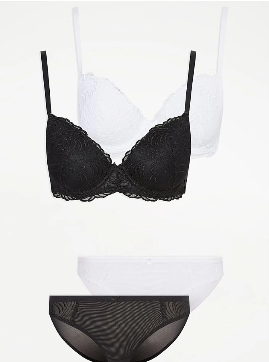 George at Asda Embroidered Cotton T-Shirt & High-Leg Knickers Set - 2-Pack Comfort Lingerie