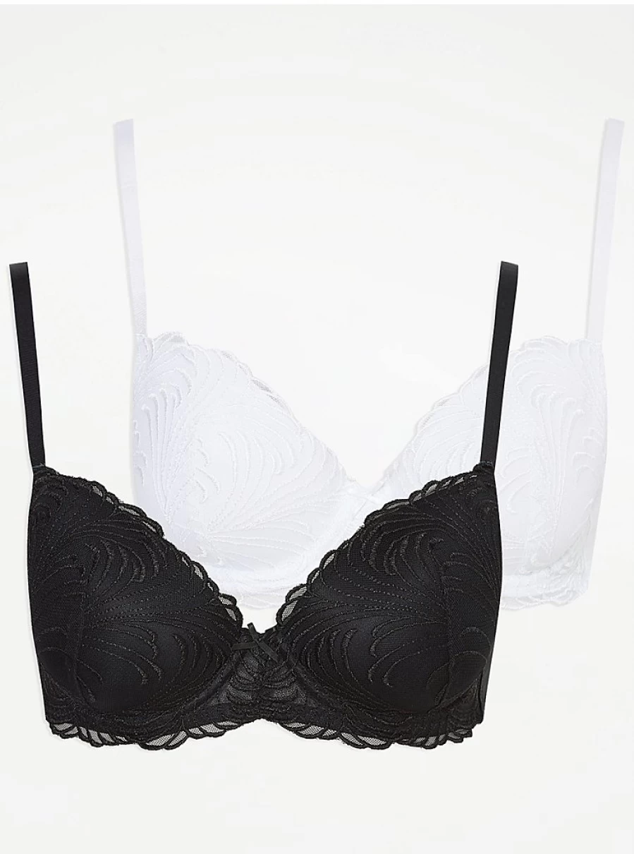 George at Asda Embroidered Cotton T-Shirt & High-Leg Knickers Set - 2-Pack Comfort Lingerie
