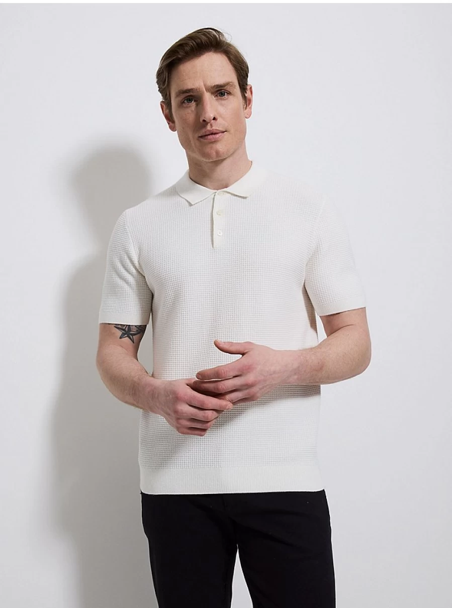 "Men's Cream Knitted Short Sleeve Polo Shirt | George at Asda | Comfort & Style"