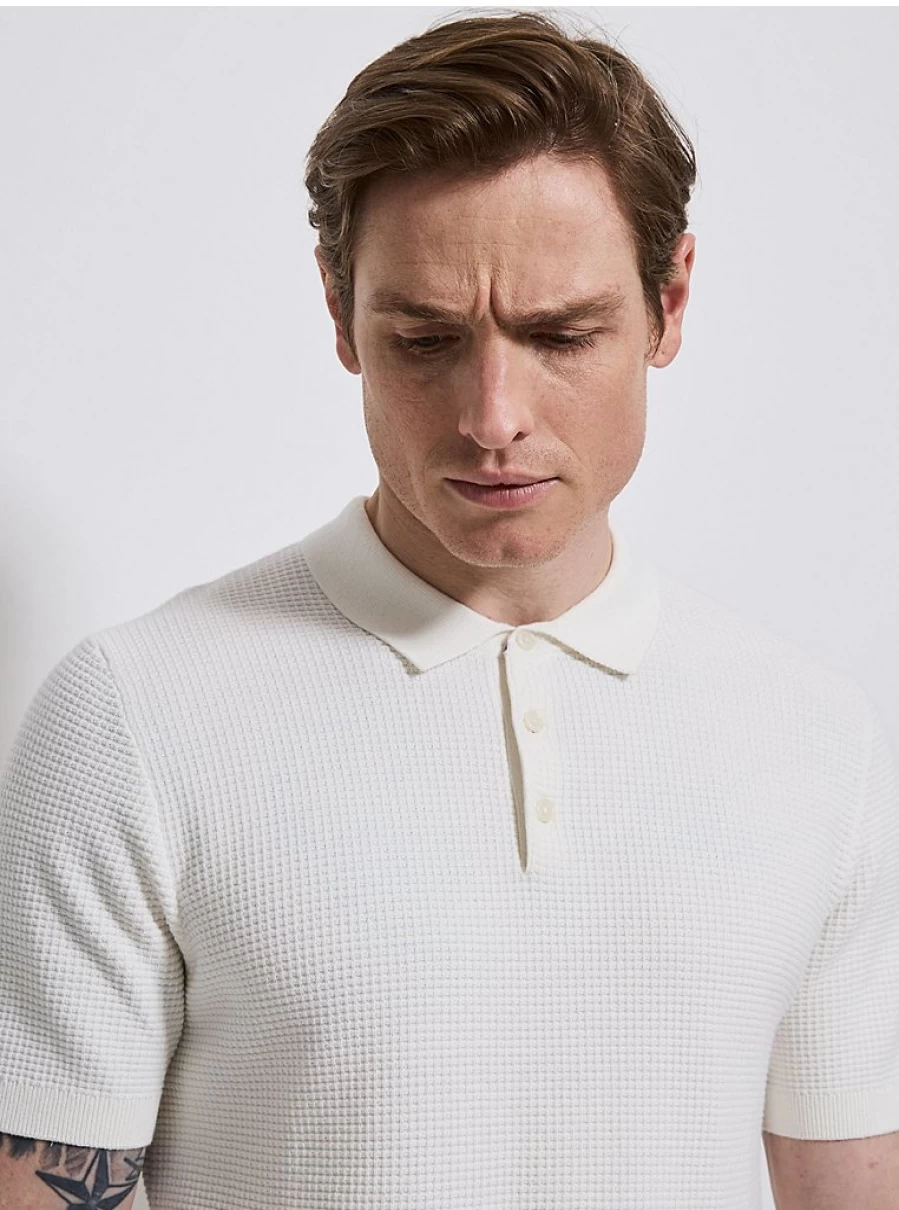 "Men's Cream Knitted Short Sleeve Polo Shirt | George at Asda | Comfort & Style"