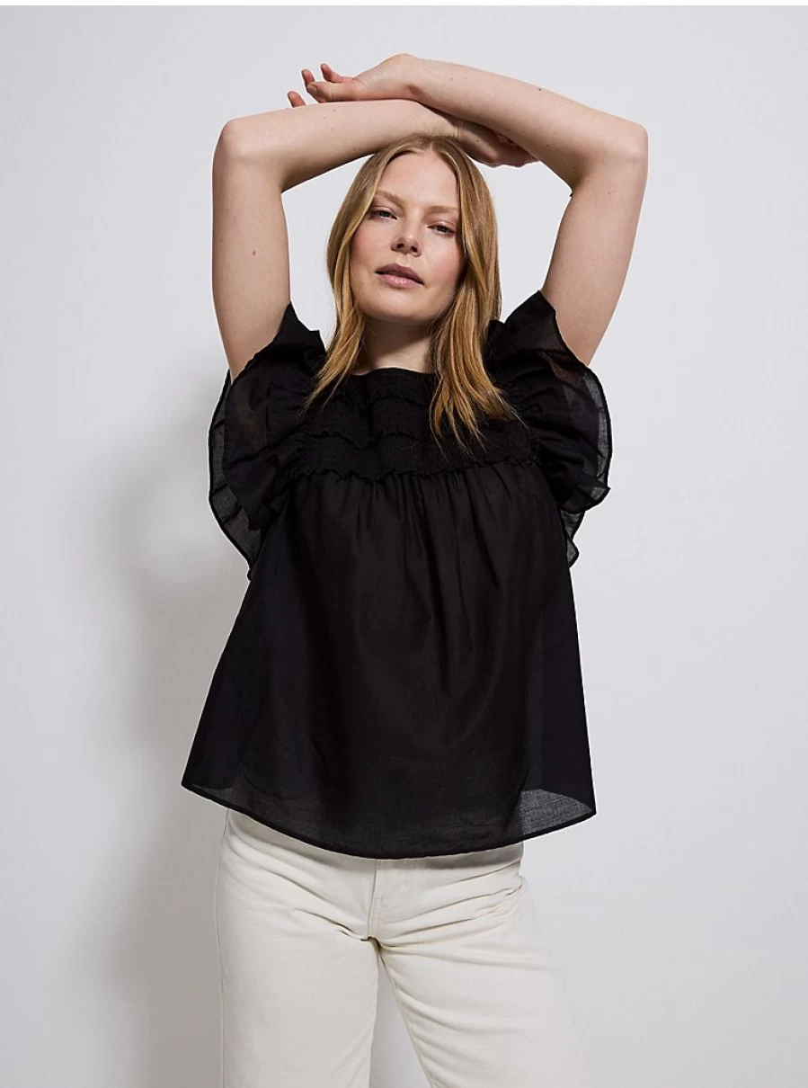 "George at Asda Women's Black Shirred Frilly Blouse – Stylish & Comfortable Top"