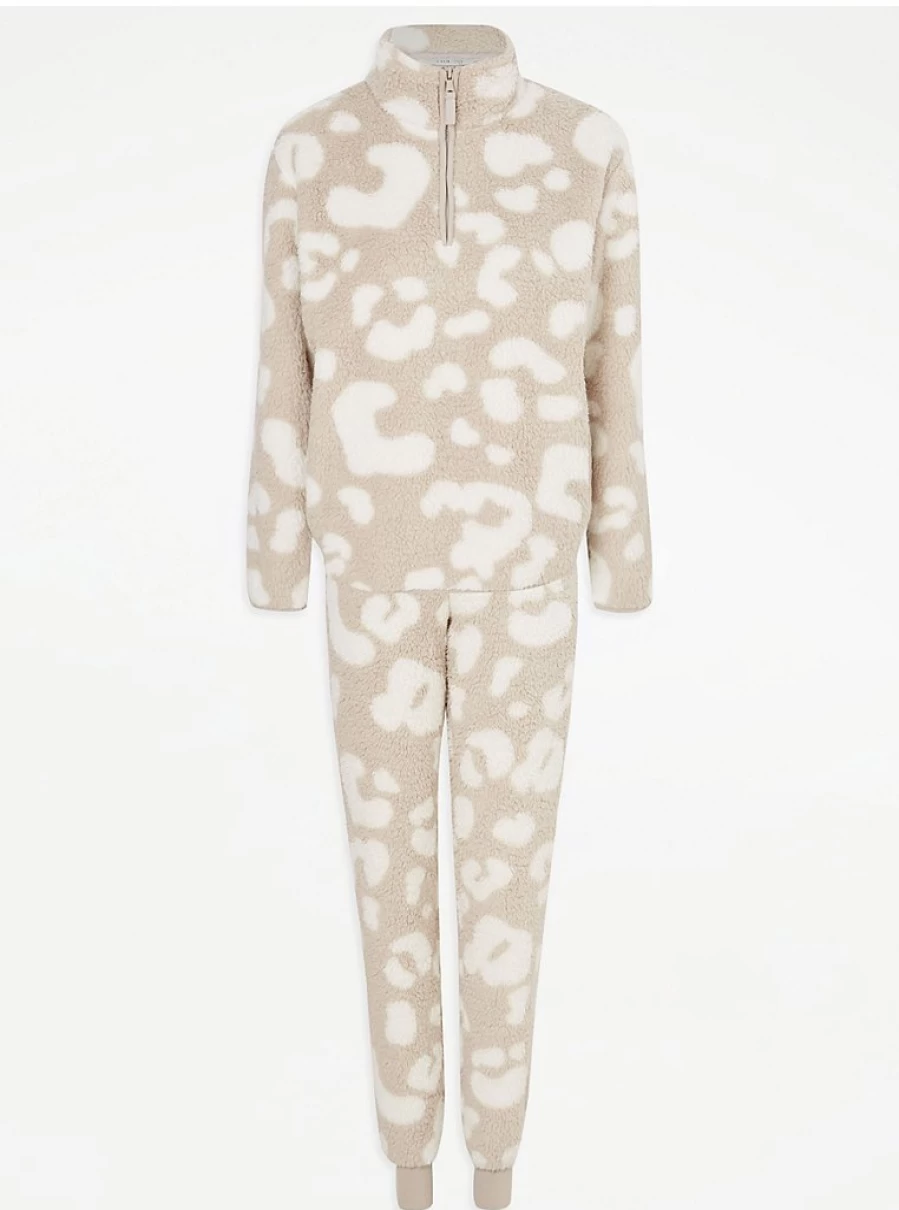 Beige Leopard Print Pajama Set - Women's Sleepwear by George at Asda