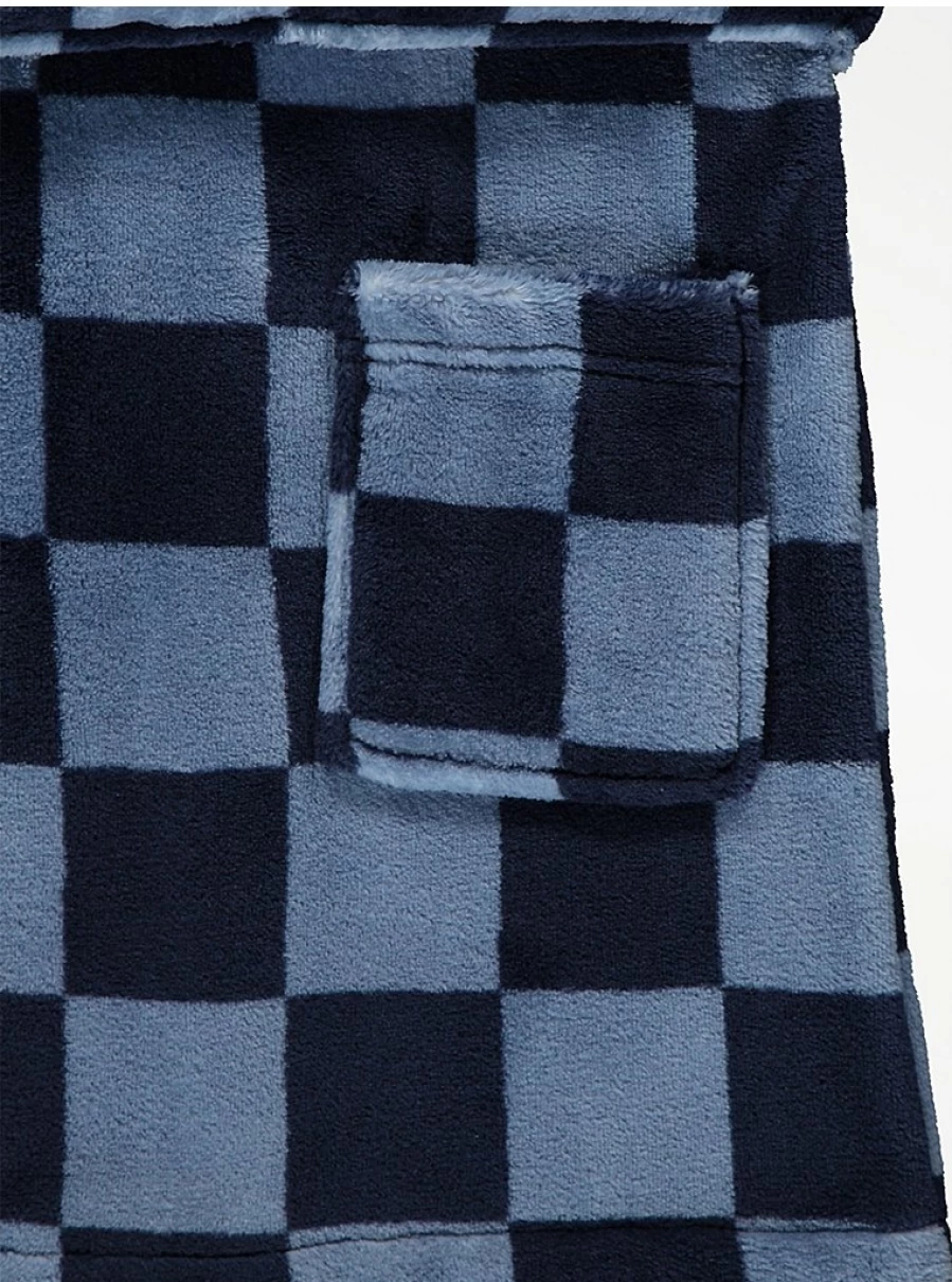 "George at Asda Boys Blue Checked Fleece Dressing Gown – Warm & Comfortable Kids Robe"