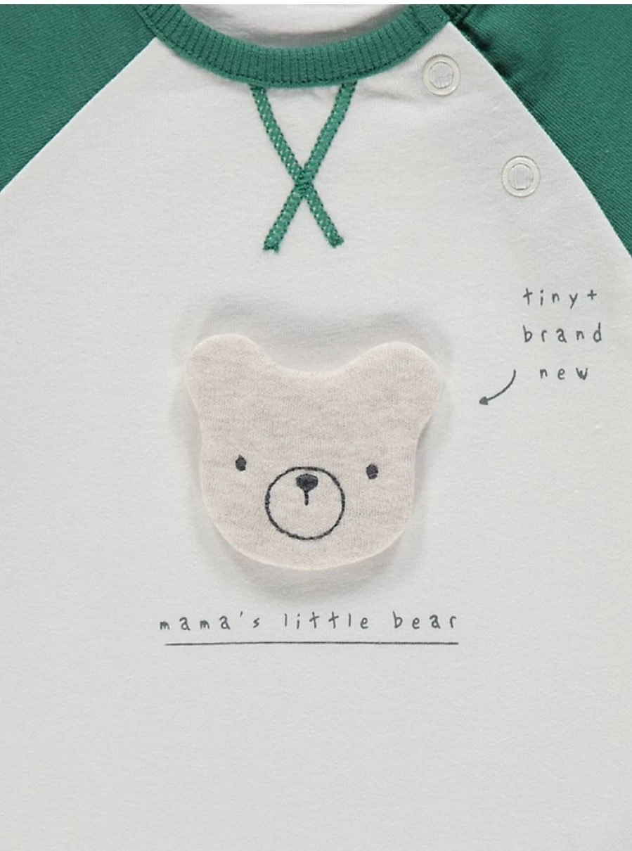George at Asda Baby Varsity Bear 3-Pack Long Sleeve Tops – Soft & Stylish Crewneck Shirts