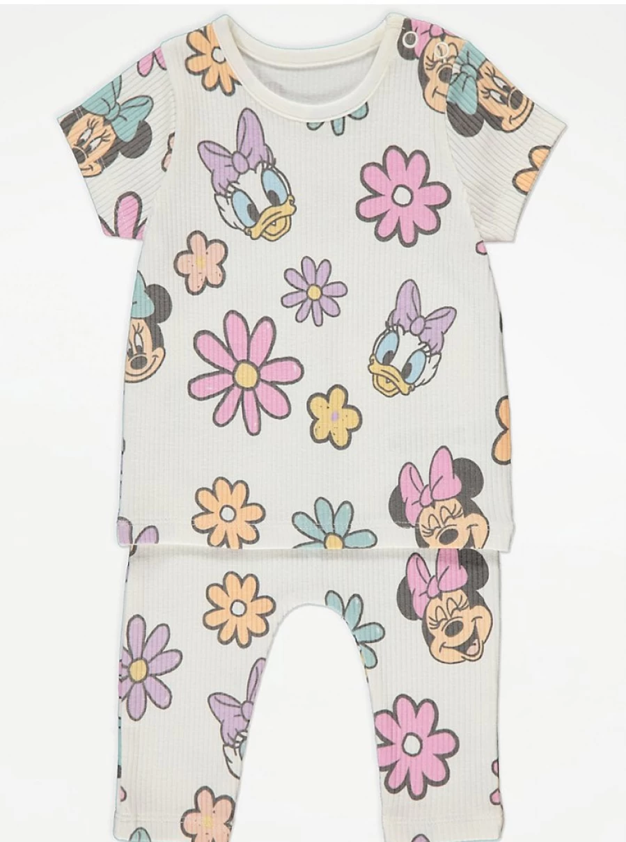Disney Minnie Mouse Baby Girls' White Ribbed T-Shirt and Leggings Set | George at Asda