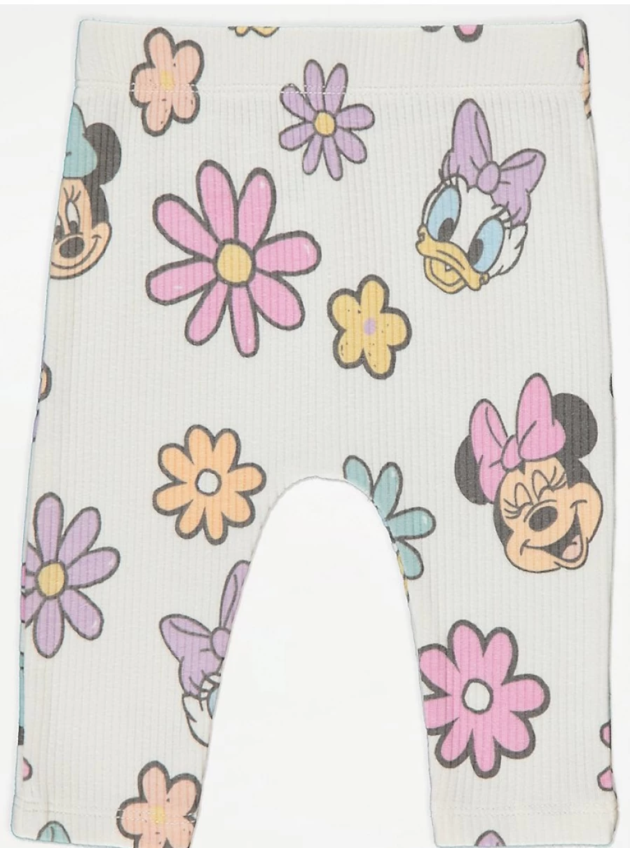 Disney Minnie Mouse Baby Girls' White Ribbed T-Shirt and Leggings Set | George at Asda