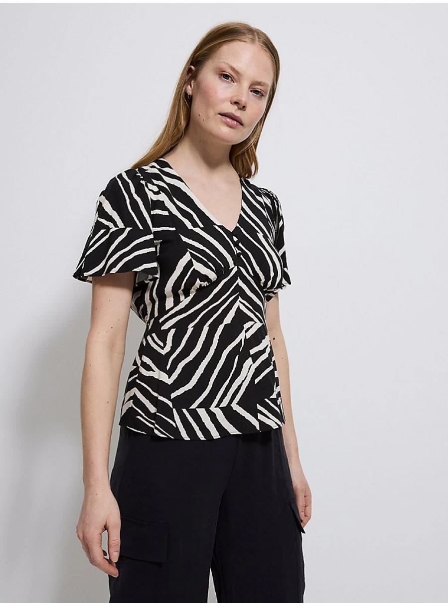 "George at Asda Women's Abstract Print V-Neck Blouse with Angel Sleeves"