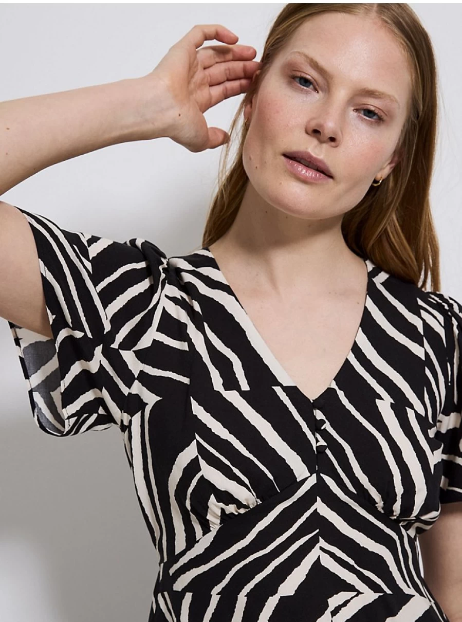 "George at Asda Women's Abstract Print V-Neck Blouse with Angel Sleeves"