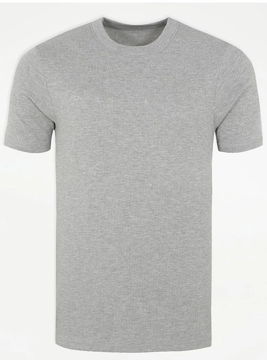 Men's Light Grey Ribbed Thermal Short Sleeve Top - George at Asda