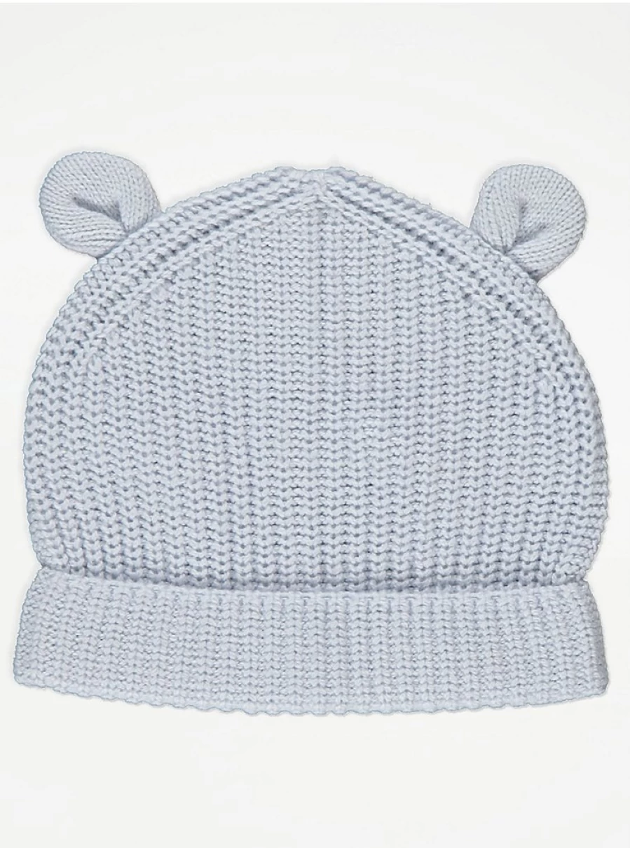"George at Asda Baby Light Blue Rib Knit Raglan Sleeve Romper with Matching Hat Outfit"