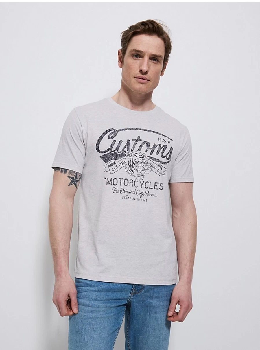 "George at Asda Men's Light Grey Tiger Print Motorcycle T-Shirt | Stylish Biker Tee"