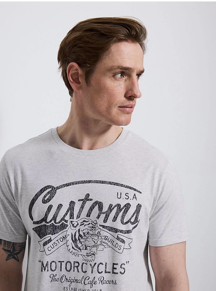 "George at Asda Men's Light Grey Tiger Print Motorcycle T-Shirt | Stylish Biker Tee"