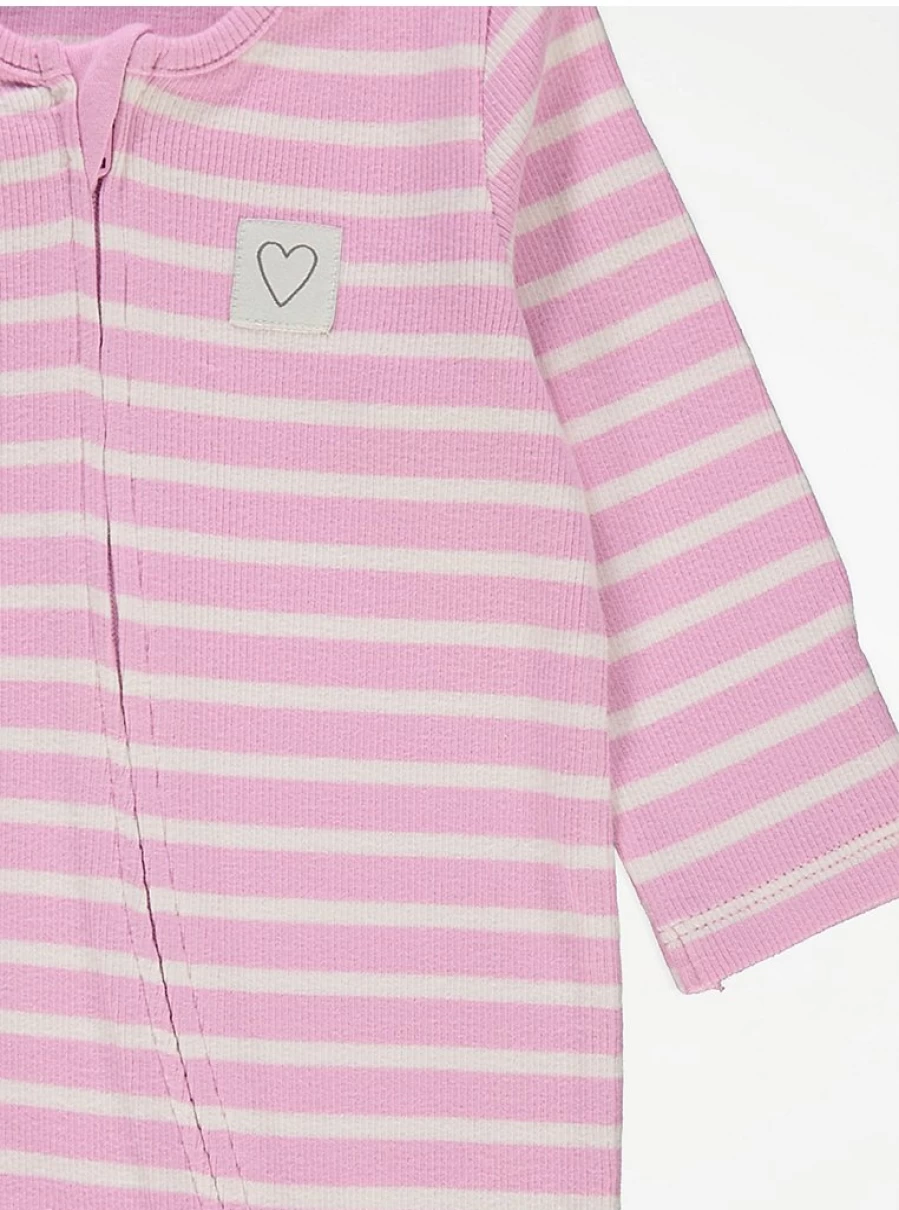"George at Asda Baby Pastel Striped Zip-Up Sleepsuits 3-Pack | Soft Long Sleeve Pajamas"