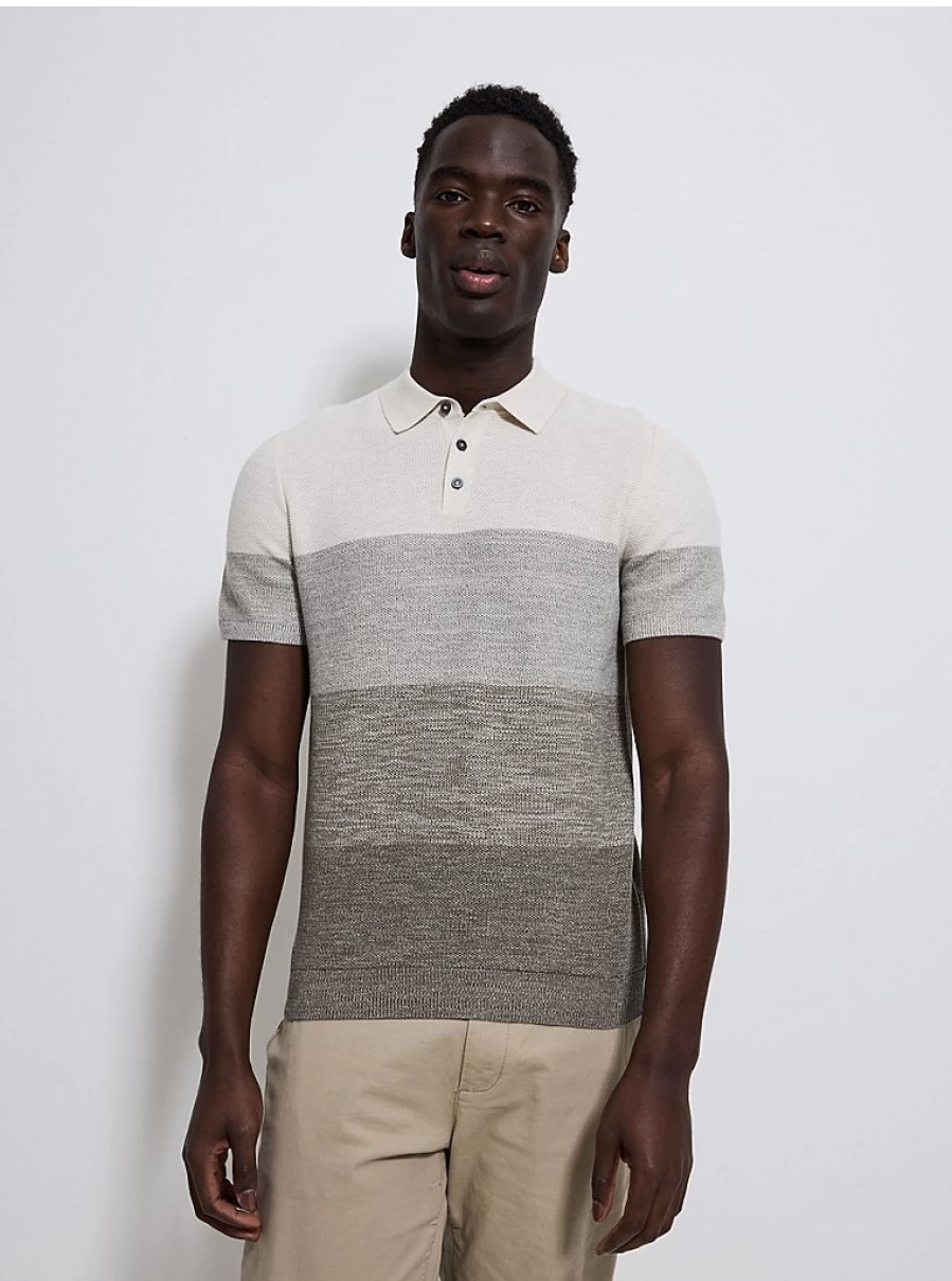 Men's Grey Ombre Striped Knitted Polo Shirt | George at Asda