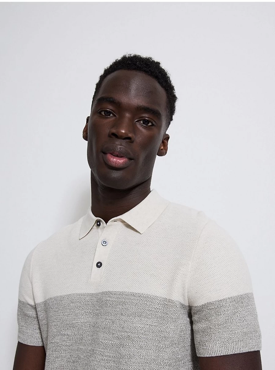 Men's Grey Ombre Striped Knitted Polo Shirt | George at Asda
