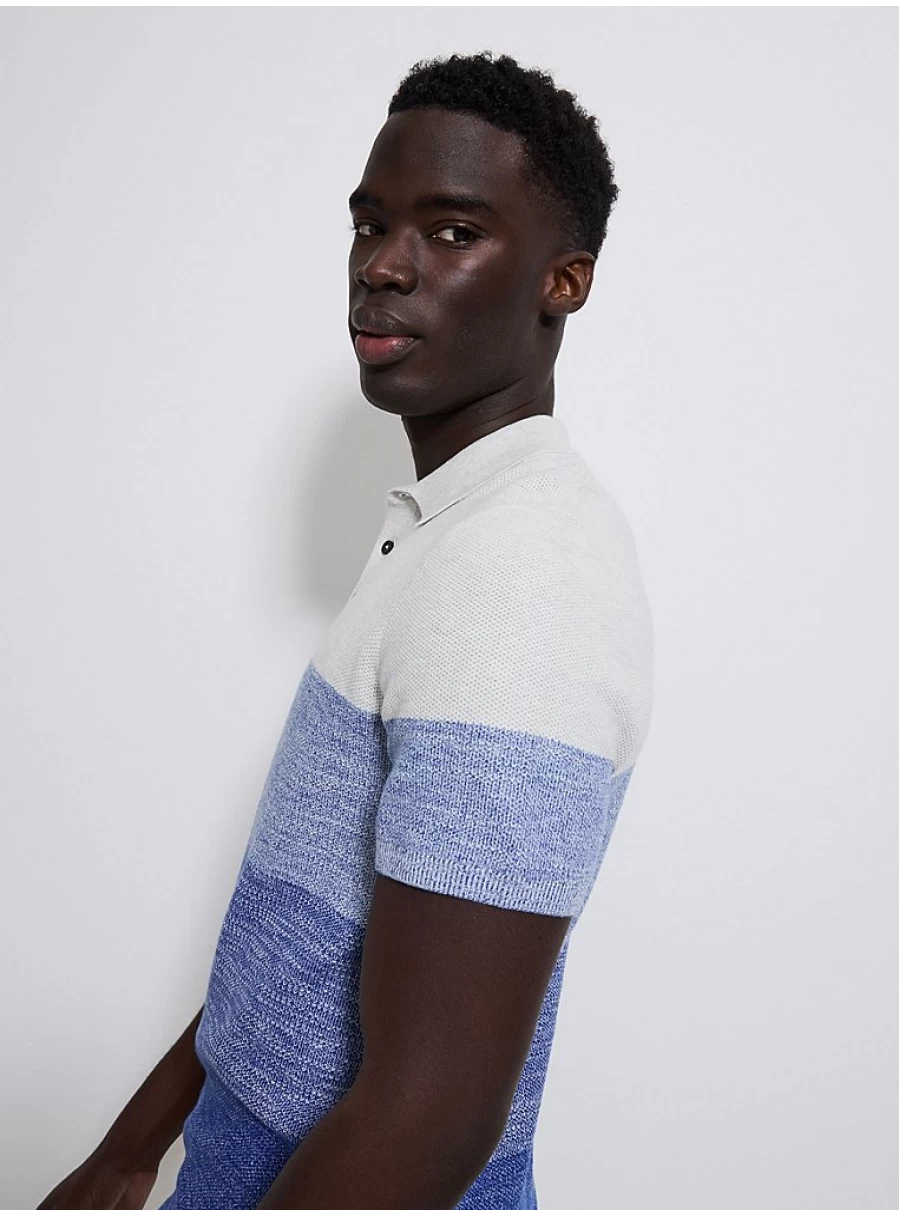 Men's Blue Ombre Striped Knitted Polo Shirt | George at Asda