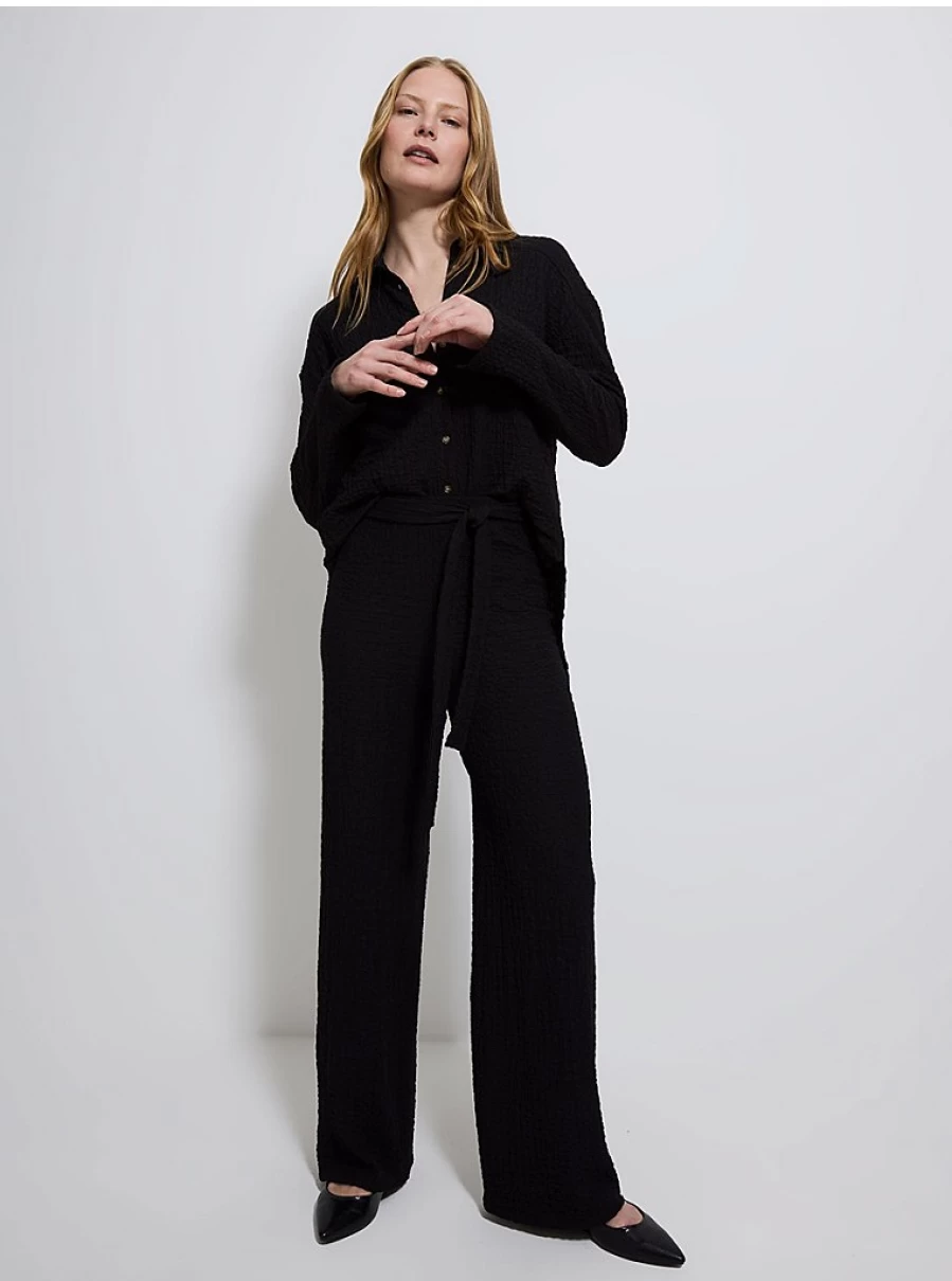 "George at Asda Women's Black Textured Wide Leg Trousers – Comfort & Style Review"