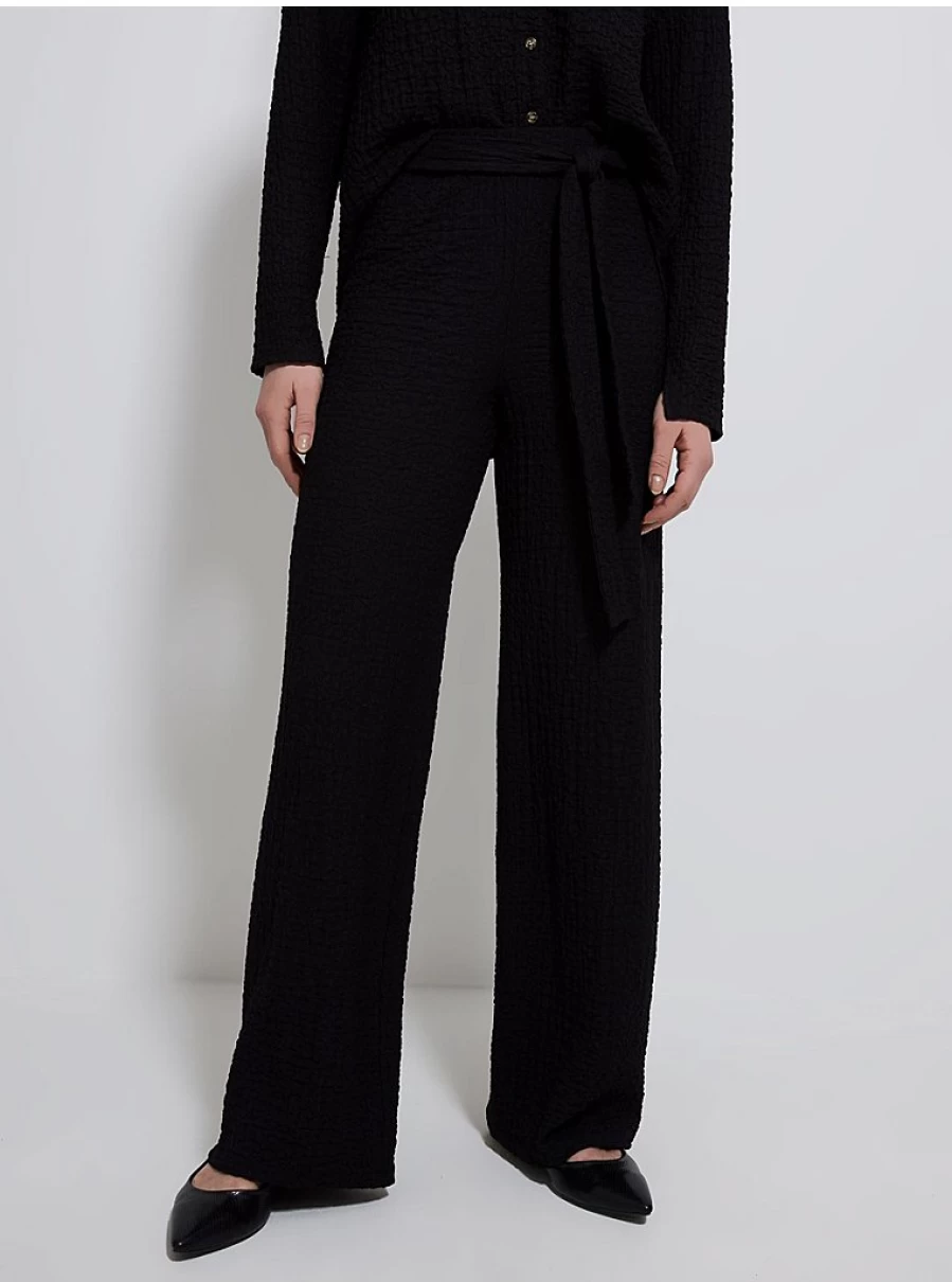 "George at Asda Women's Black Textured Wide Leg Trousers – Comfort & Style Review"