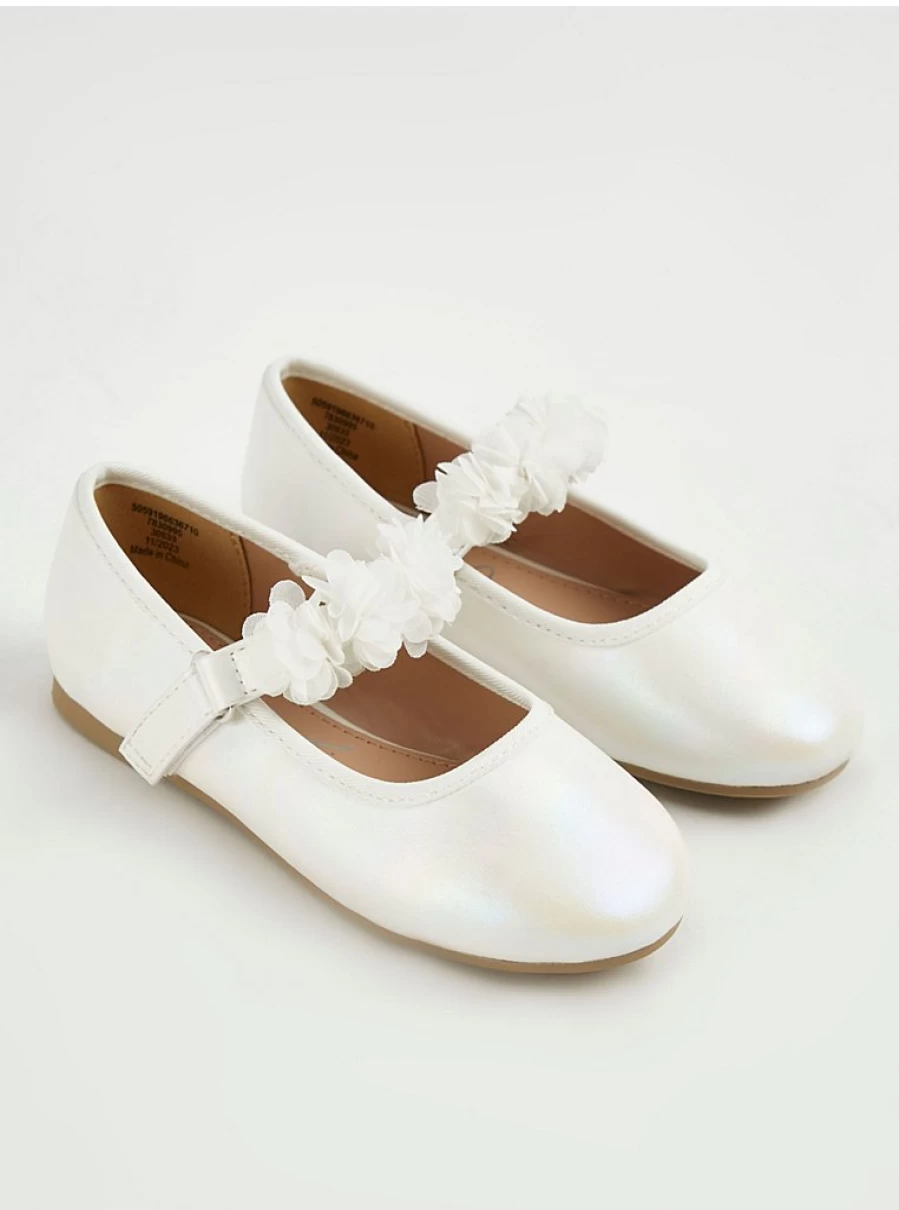 "George at Asda Kids' White Shimmer Ballet Shoes with Corsage Flower Strap"