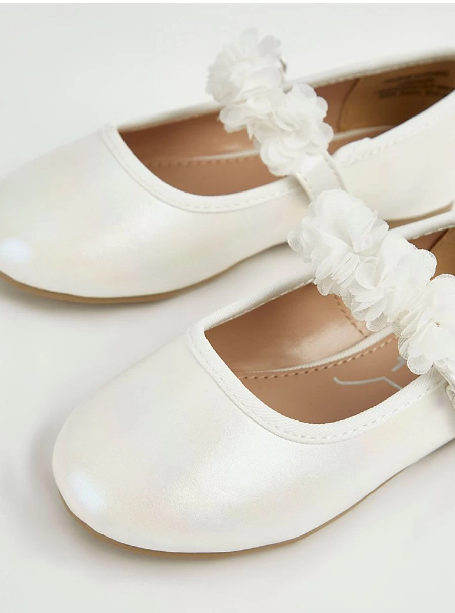 "George at Asda Kids' White Shimmer Ballet Shoes with Corsage Flower Strap"