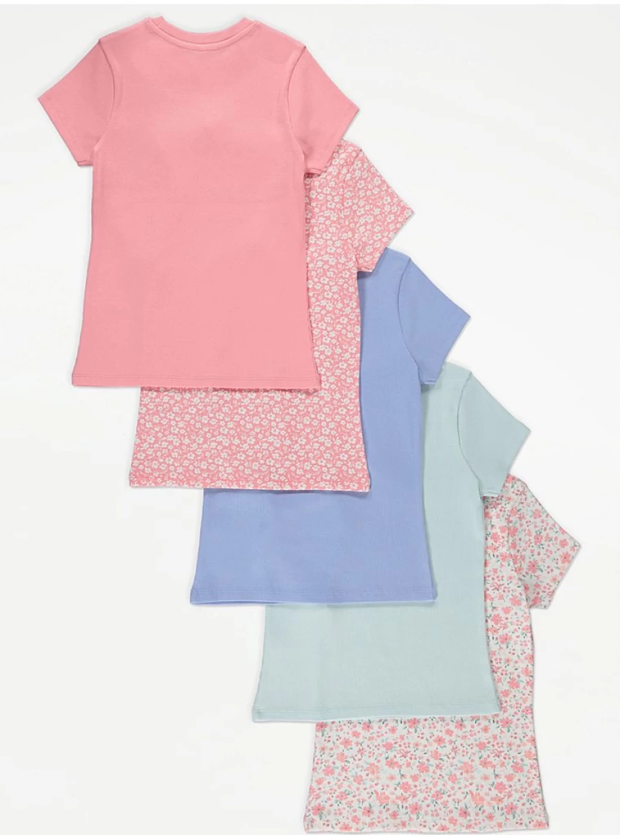 "George at Asda Girls' Ditsy Floral Ribbed Short Sleeve Tops 5-Pack Review"