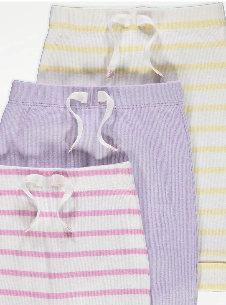 "George at Asda Baby Pastel Striped Leggings 3-Pack | Soft & Comfortable Infant Leggings"