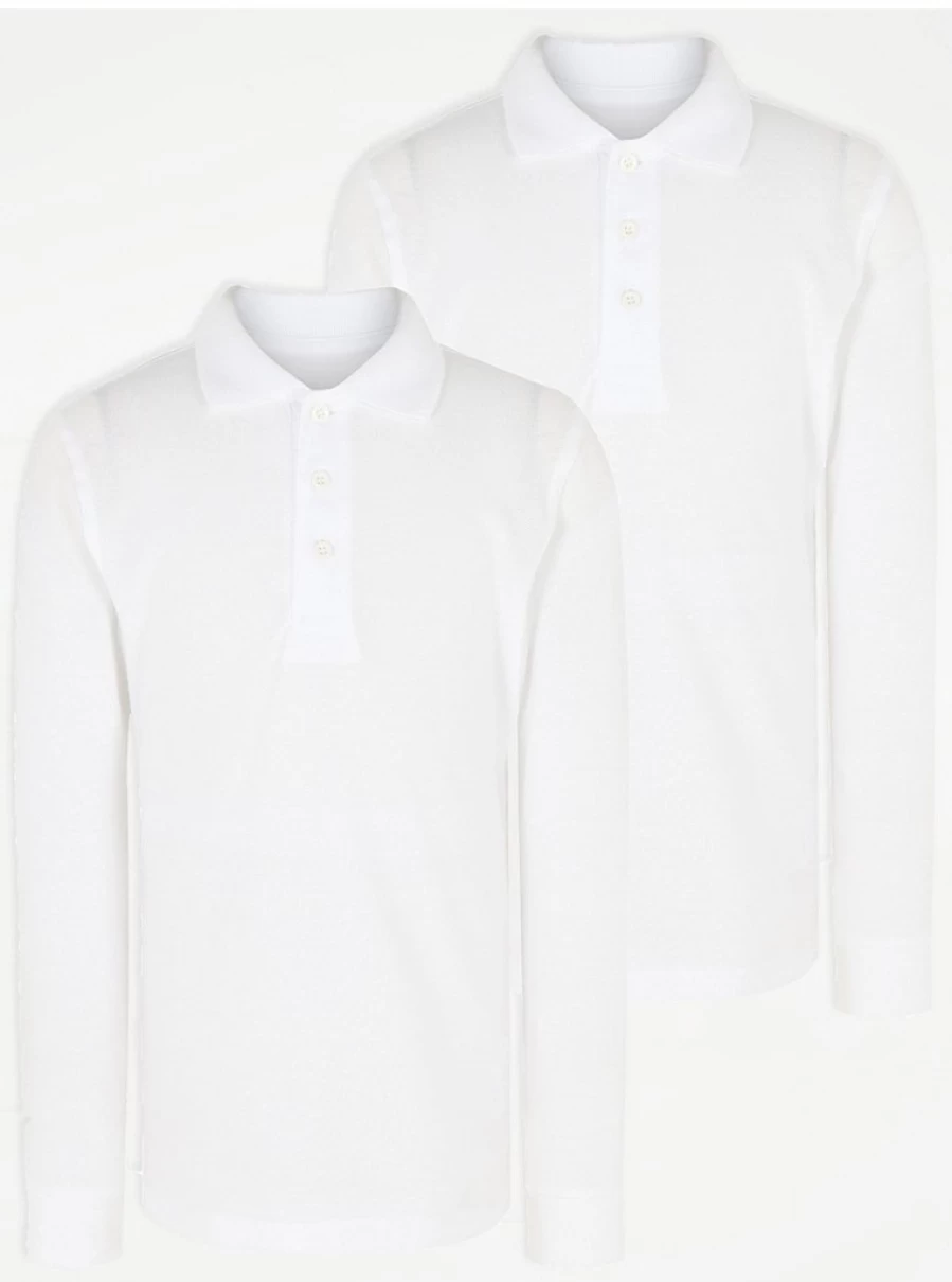 "George at Asda Regular Fit Long Sleeve School Polo Shirts 2 Pack – Comfortable & Durable Uniform Essentials"