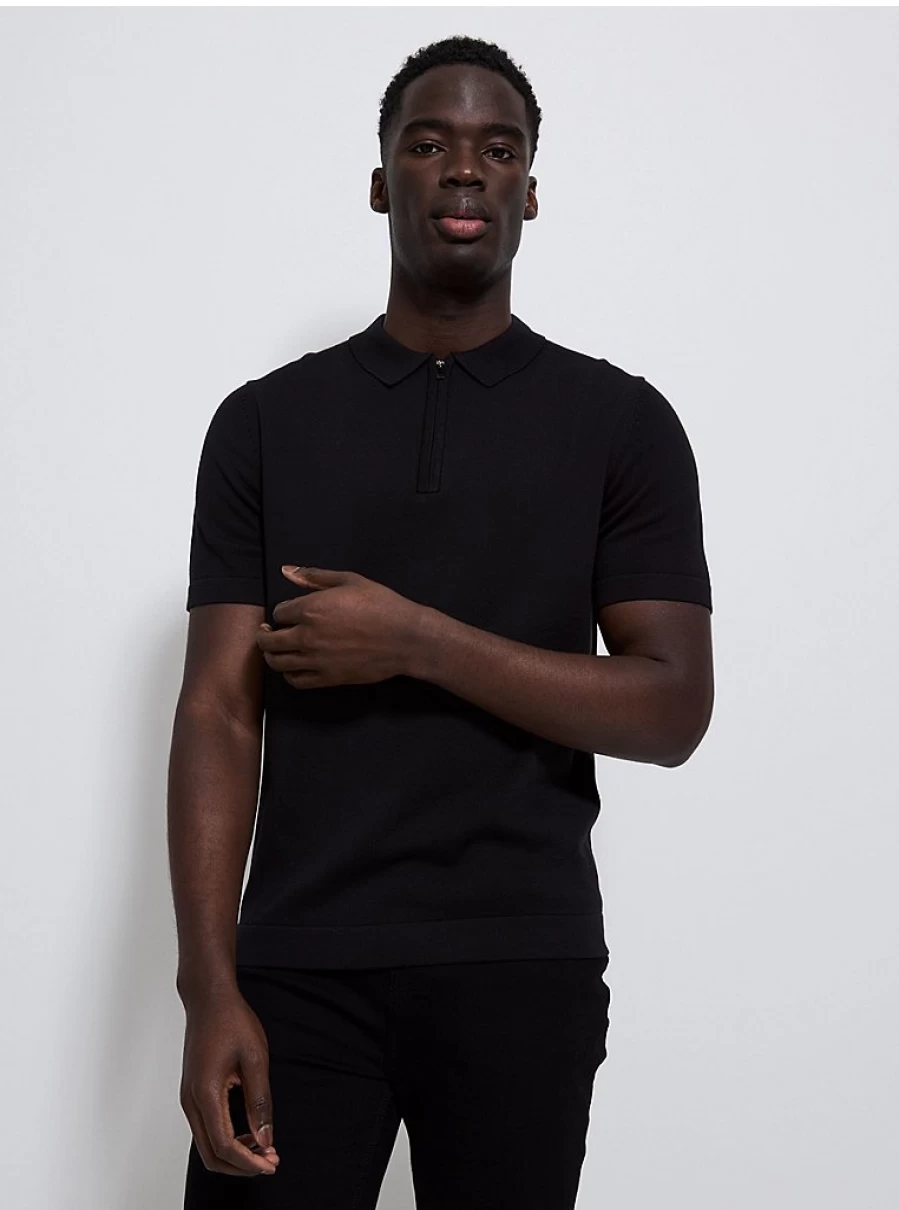 "George at Asda Men's Black Zip Neck Short Sleeve Knitted Polo Shirt Review"
