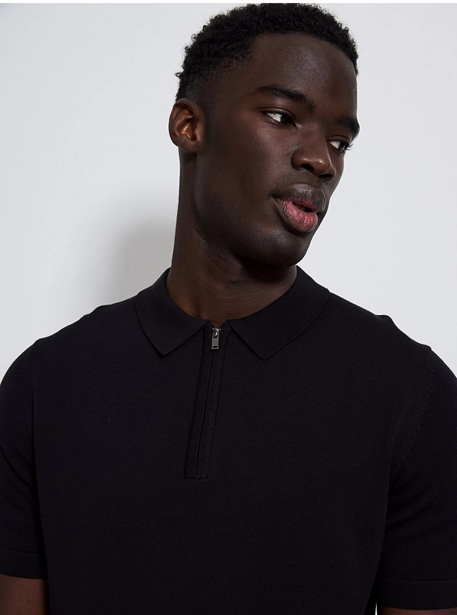 "George at Asda Men's Black Zip Neck Short Sleeve Knitted Polo Shirt Review"