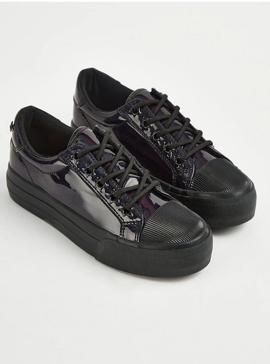 "George at Asda Black Patent Platform Lace-Up Trainers for School | Stylish & Comfortable Shoes"