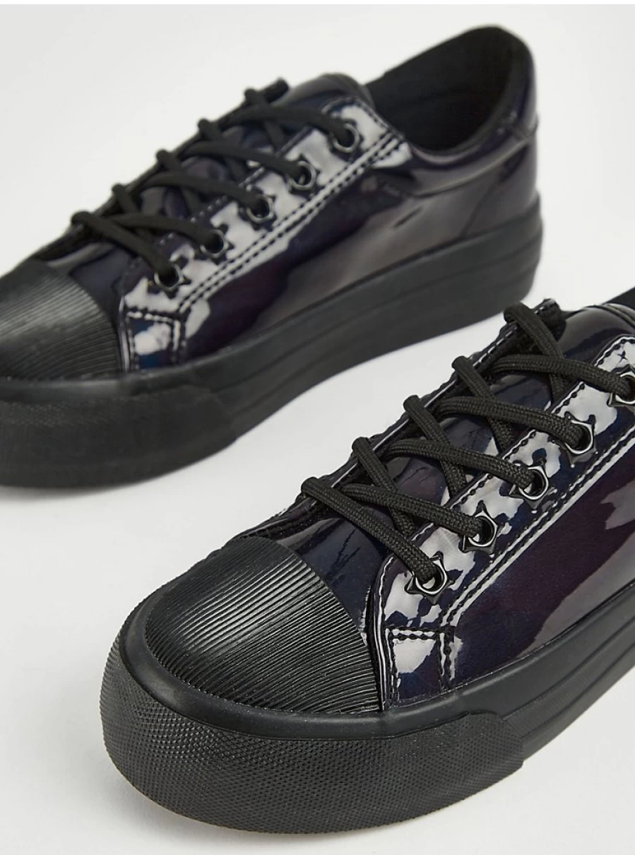"George at Asda Black Patent Platform Lace-Up Trainers for School | Stylish & Comfortable Shoes"