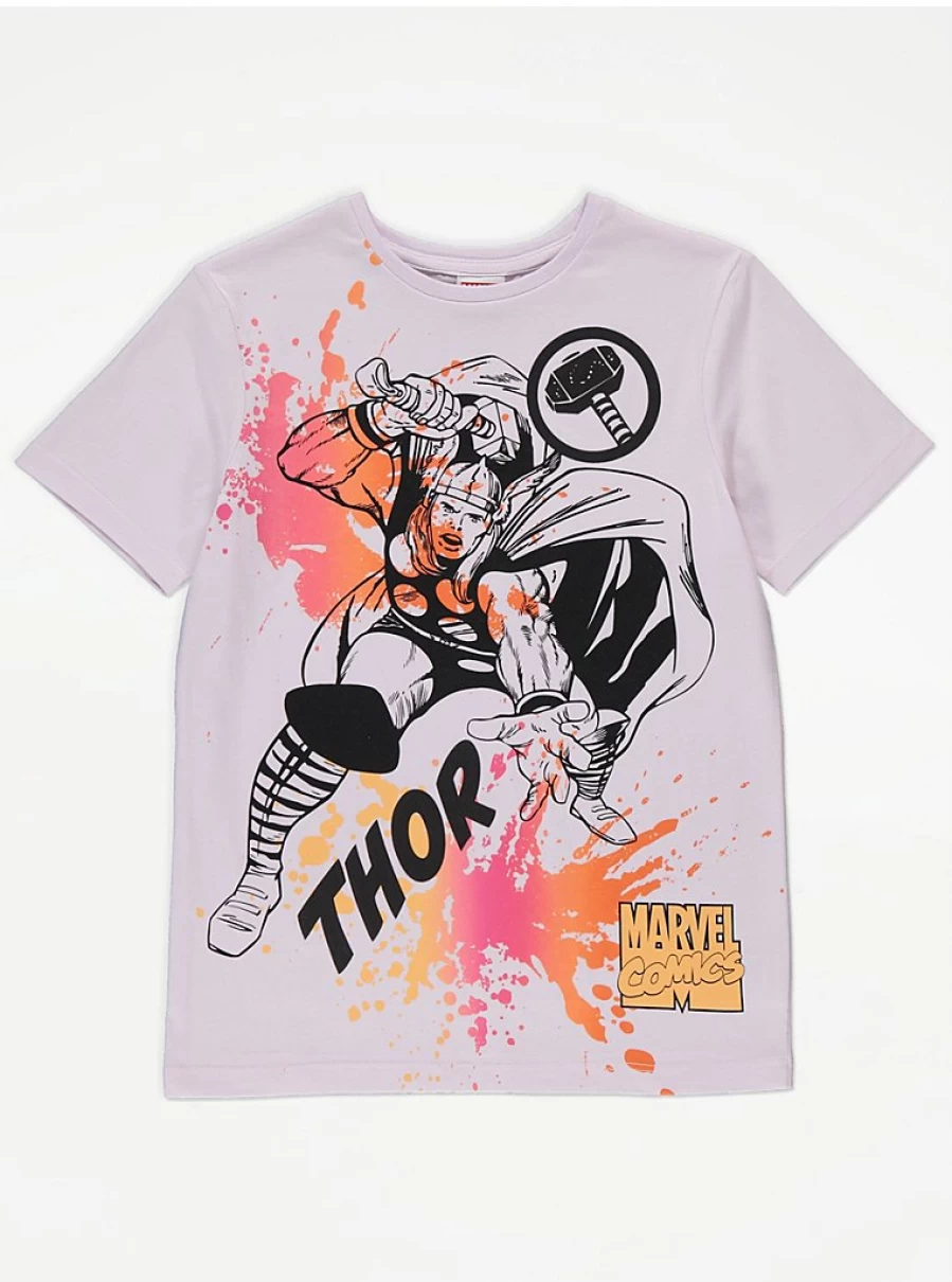 Marvel Thor Lilac Paint Splatter T-Shirt for Boys | George at Asda Kids Superhero Tee