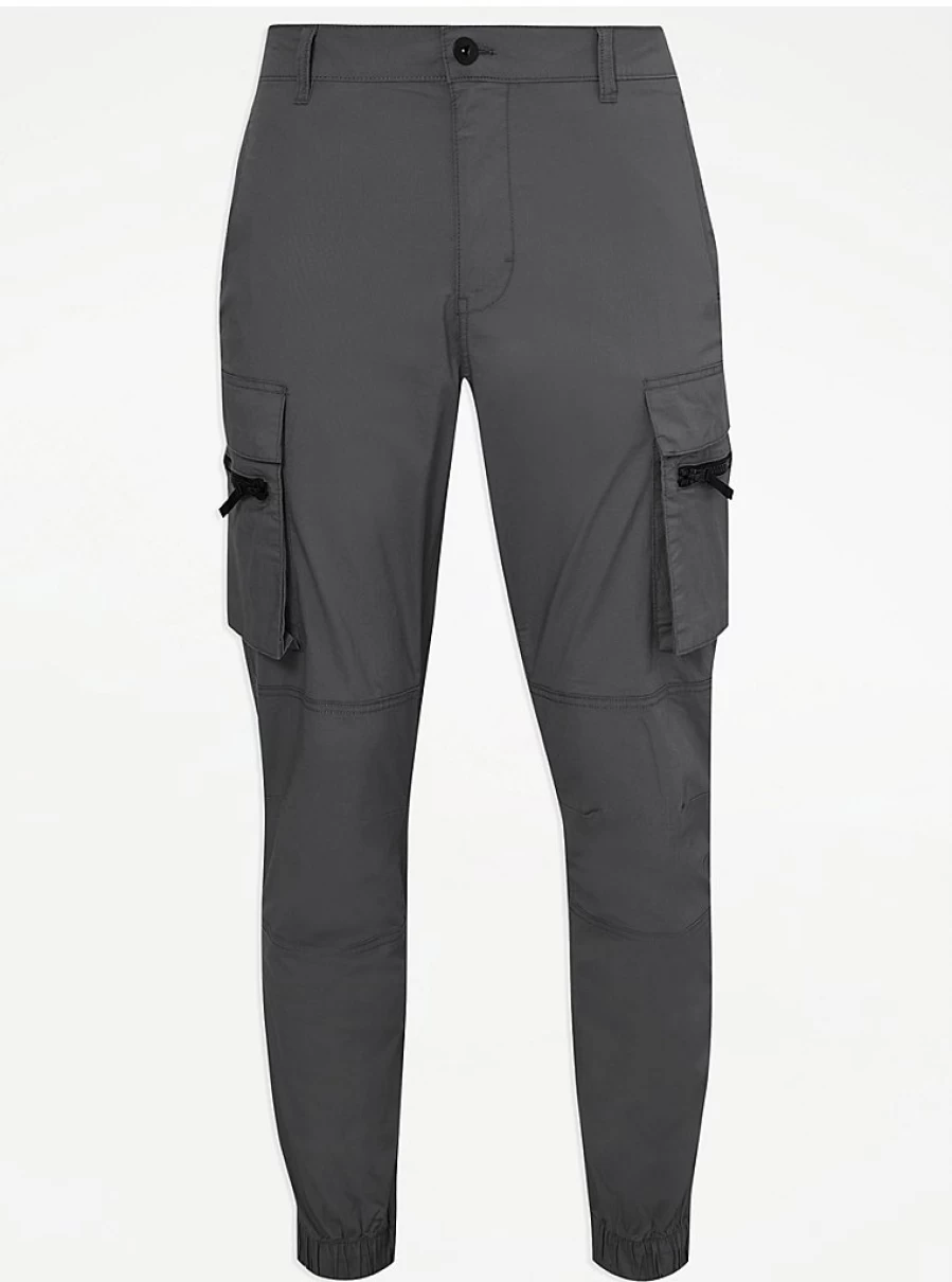 Men's Grey Cargo Trousers with Zip Pockets | George at Asda