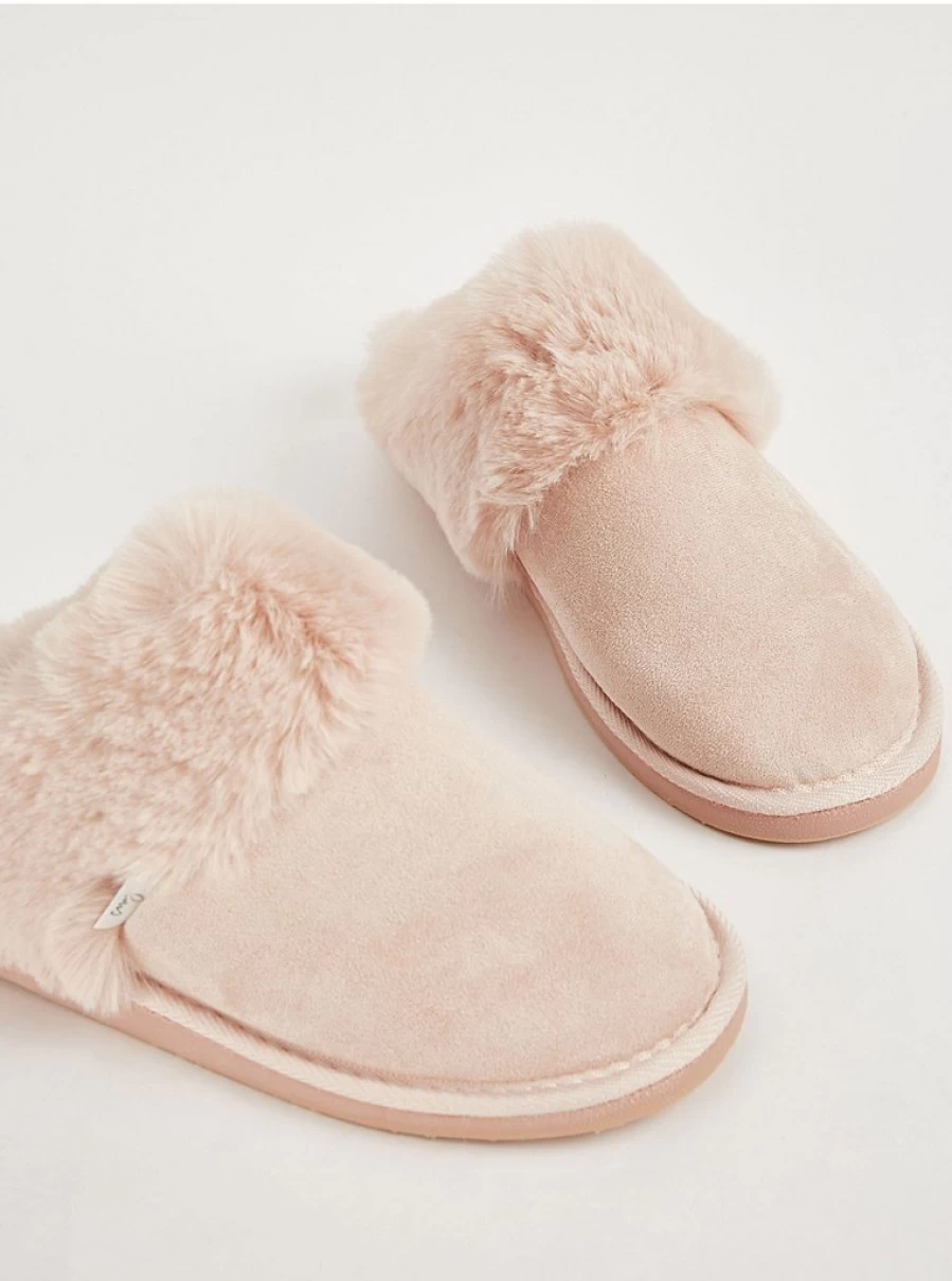 "George at Asda Pink Suedette Fur Trim Mule Slippers | Cozy Home Footwear Review"