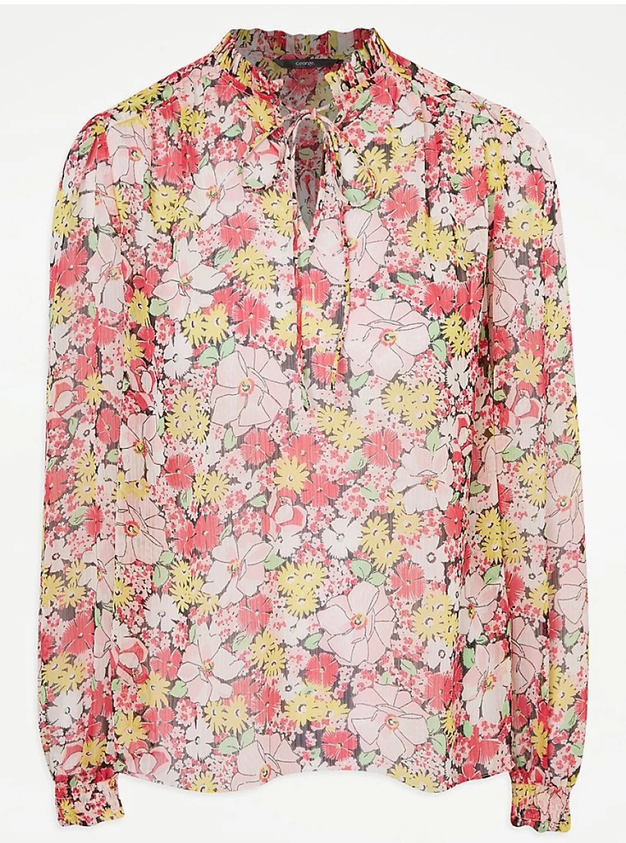"George at Asda Women's Bright Floral Chiffon Blouse with Tie Neck | Stylish Summer Top"